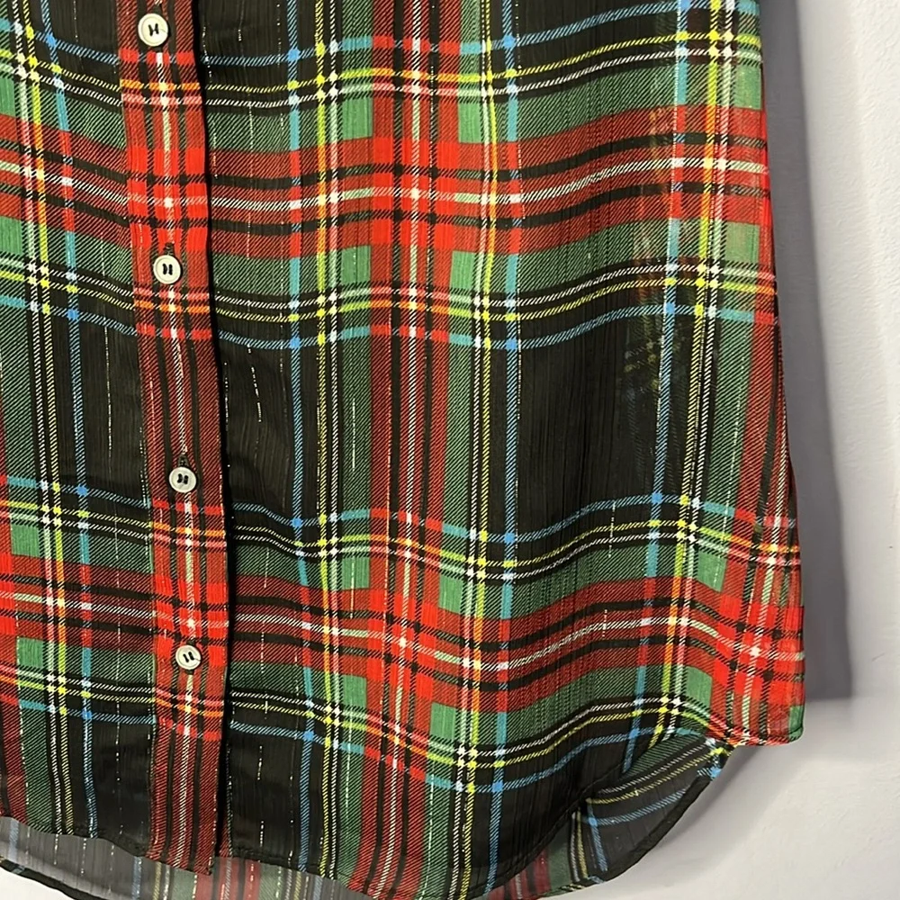 Sheer Sleeveless Plaid J. Crew Ruffle Blouse with Built In Cami Slip Top - Picture 3 of 11